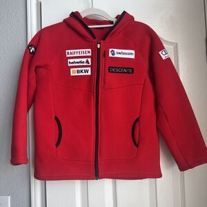Descente Fleece Red Swiss Ski Hooded Zip Jacket Adult Size Small